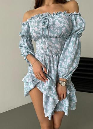 Платье короткое мини с пышной юбкой солнце расклешенное с корсетной шнуровкой с открытыми плечами открытой спиной белое чёрное голубое розовое зелёное6 фото