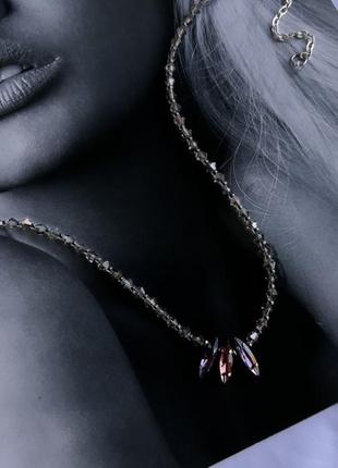 Чокер из хрусталя и бисера прозрачный графитовый ожерелье из бусин