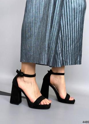 Босоножки с закрытой пяткой на каблуке черные женские экозамша3 фото