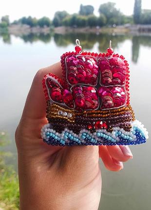 Брошка "кораблик", корабель, ручна робота, рукоділля, хендмейд, handmade