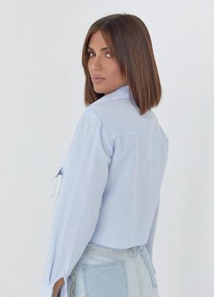 Укороченная женская рубашка с накладным карманом - голубой цвет, l (есть размеры)2 фото