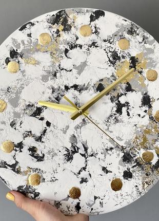 Настінний годинник із текстурної пасти та золотої поталі, настінний декор1 фото