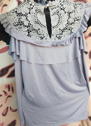 Красивая блуза с кружевом кофточка женская блуза с рюшей3 фото