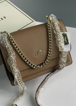 Женская сумка в стиле coach mini klare crossbody in signature canvas total beige premium.4 фото