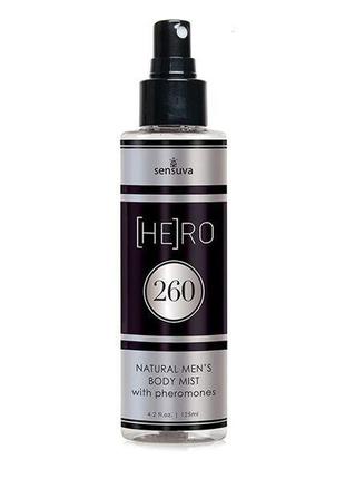 Мужской спрей-мист для тела с феромонами sensuva he(ro) 260 infused body mist for him  китти