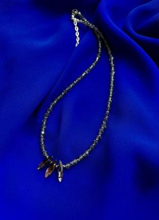 Чокер из хрусталя и бисера прозрачный графитовый ожерелье из бусин7 фото