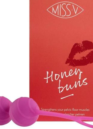 Вагинальные шарики рельефные honeybuns pretty violet miss v, розовые  китти