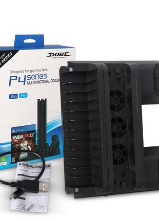 Мультифункціональна станція ps4/slim/pro для охолодження, заряджання джойстиків і підставка для дисків