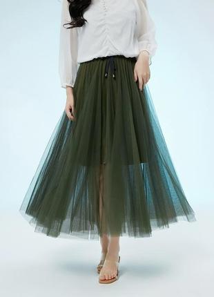 Длинная юбка из фатина зеленый