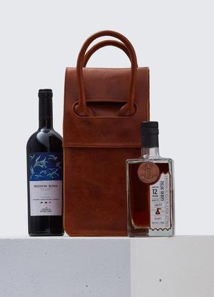Світло-коричнева сумка на 2 пляшки з італійської шкіри1 фото