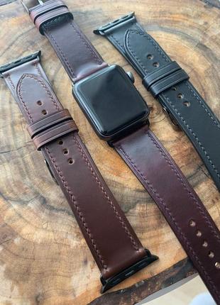 Шкіряний ремінець horween для apple watch / ручна робота з натуральної шкіри burgudny chromexcel10 фото