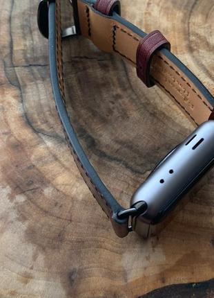 Шкіряний ремінець horween для apple watch / ручна робота з натуральної шкіри burgudny chromexcel5 фото