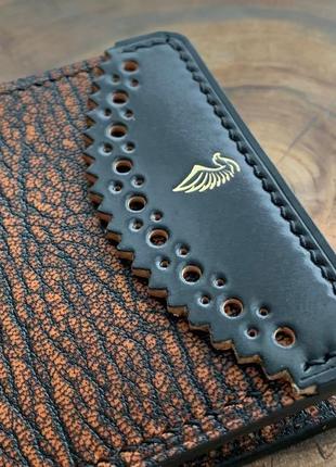 Мінімалістичний тонкий шкіряний гаманець ручної роботи з horween shell cordovan і козячої шкіри8 фото