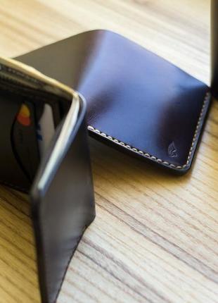 Чорний компактний шкіряний гаманець horween chromexcel, chicago8 фото