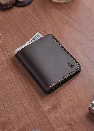 Чорний компактний шкіряний гаманець horween chromexcel, chicago10 фото