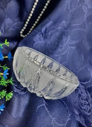 Винтаж! ❄ ваза конфетница хрусталь ссср резная советская круглая вазочка салатник тяжелая алмазная грань
