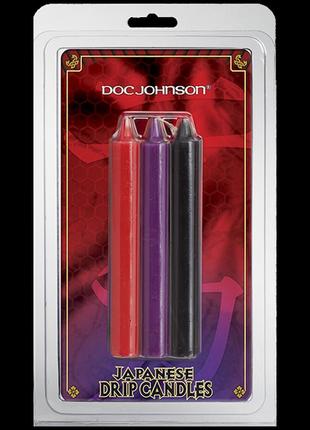 Бдсм свічки низькотемпературні doc johnson japanese drip candles - 3 pack multi-colored  18+