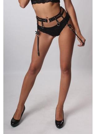 Пояс для панчох one size s12, натуральна шкіра, чорний  18+3 фото
