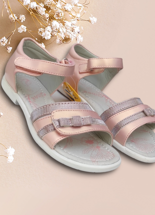 35р(22см) розовые перламутровые босоножки сандалии для девочки с пяткой липучка