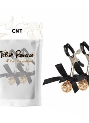 Зажимы для сосков с золотыми шариками nipple fantasy bell clamps 18+