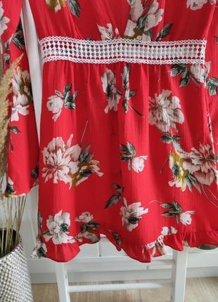 Цветочное мини платье с глубоким вырезом, размер s-м2 фото