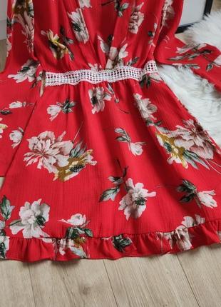 Цветочное мини платье с глубоким вырезом, размер s-м4 фото