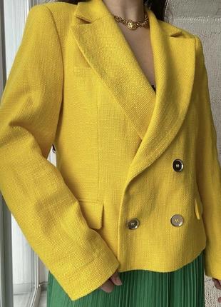 Новый яркий желтый пиджак zara хлопок2 фото