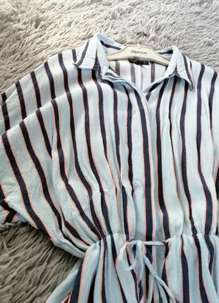 Удлиненная рубашка туника с карманами ткань жатка в полоску рукав три четверти удлиненная рубашка тун8 фото