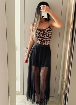 Жіночий комплект боді і сукня у леопардовий принт