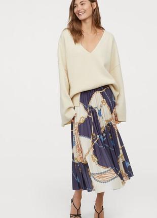 H&amp;m юбка плиссе плисерированная макси-миди принт шарф высокая талия5 фото