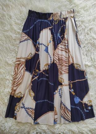 H&amp;m юбка плиссе плисерированная макси-миди принт шарф высокая талия2 фото