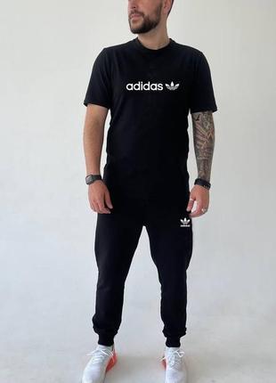 Костюм комплект мужской летний черный белый футболка штаны спортивные nike puma tnf adidas5 фото
