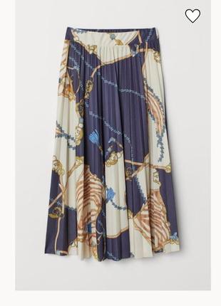 H&amp;m юбка плиссе плисерированная макси-миди принт шарф высокая талия10 фото