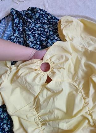 Платье драпировкой стяжкой колечко вырез под грудью shein объёмными рукавами фонариками пышными буфами мини летнее3 фото