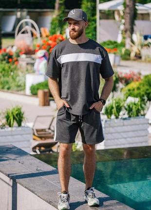 Классный комплект футболка + шорты s,m,l,xl,xxl,xxl графит и темно-синий