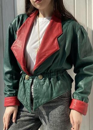 Австрійська куртка шкірянка червона зелена натуральна шкіра вінтаж