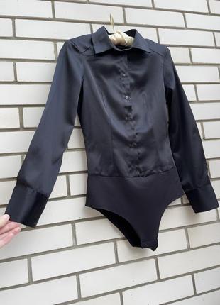 Атласное черное боди-рубашка с подплечниками zara7 фото