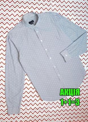 😉1+1=3 стильна біло-синя приталена сорочка в смужку zara, розмір 46 - 48