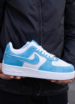 Шикарные nike air force white blue. верх-замш, подошва-полуэритан, прошитая.6 фото