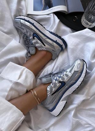 Крутые женские кроссовки nike p6000 silver blue серебристые6 фото