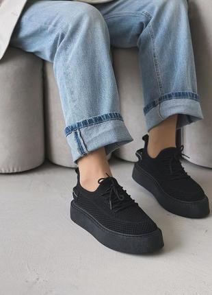 Стильные кроссовки женские черные, обувной текстиль