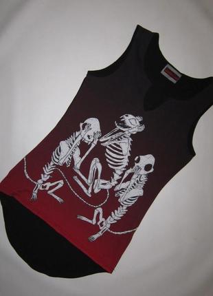 Черно-бордовая туника майка скелеты трех обезьян британский бренд jawbreaker