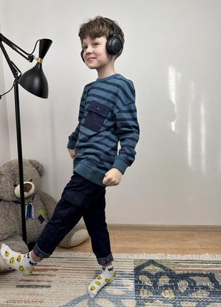 Хлопковый реглан в полоску для мальчика 9 лет (134 см)