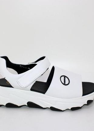 Женские белые комфортные спортивные сандалии кожаные на липучке, натуральная кожа-женская обувь на лето4 фото
