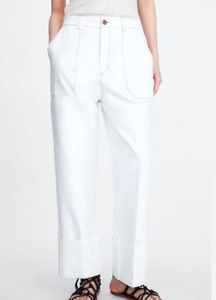 Зара біло-молочні джинси штани брюки розмір л білі
