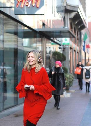 Червоне стильне плаття, рукав волани7 фото
