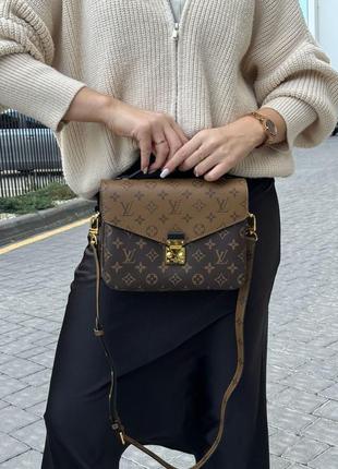 Сумка женская в стиле louis vuitton pochette metis shoulder bag brown leather monogram reverse coated