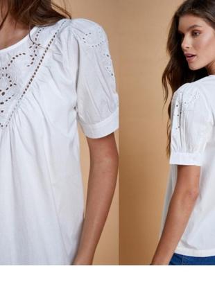 M&amp;s collection коттоновая белая блуза кружево вышивка
