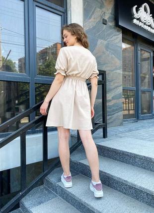 Сукня жіноча до коліна лляна льон жовта беж м л український виробник натуральна тканина3 фото