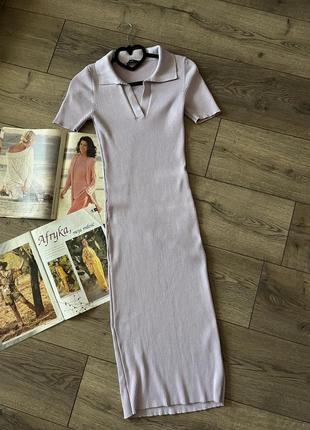Трикотажное платье-платье резинка поло в рубчик миди3 фото